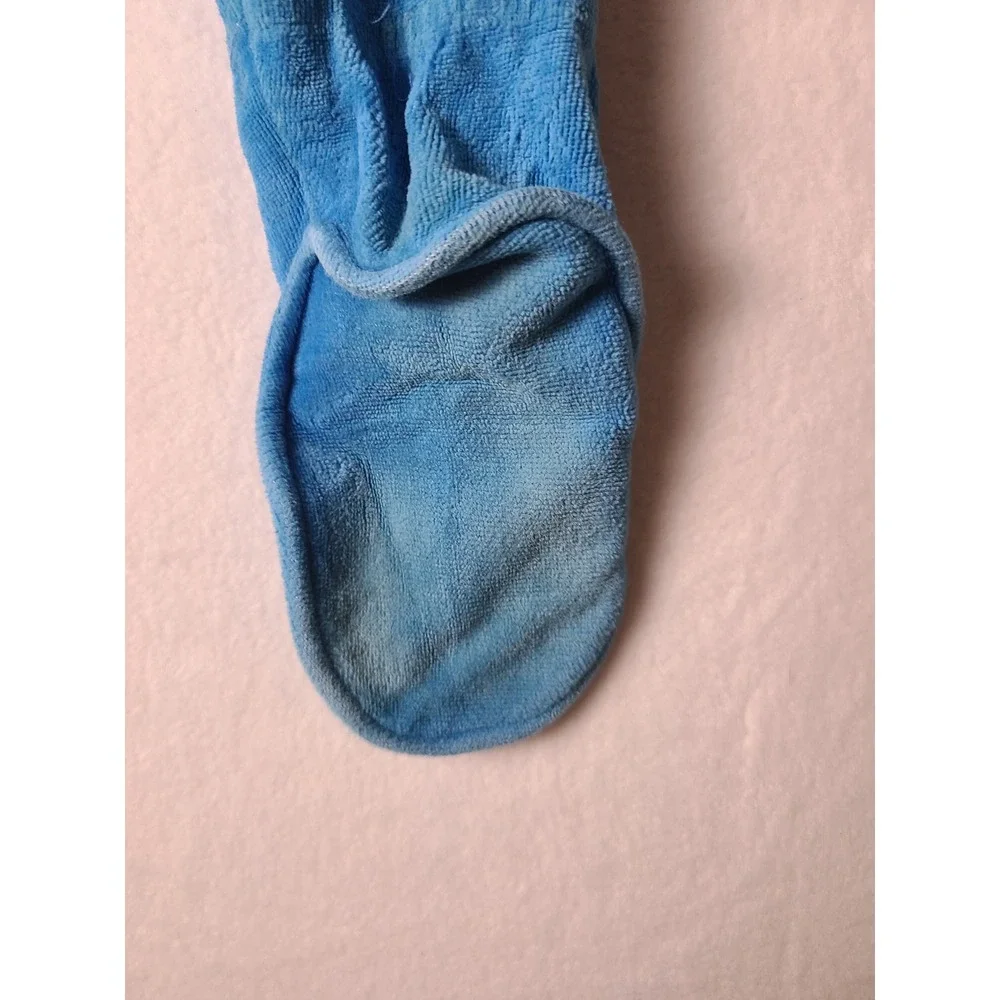 VTG Benay's Basics Footed Sleeper Kids Blue Velour Zip Up Pajamas Y2K Retro 90s